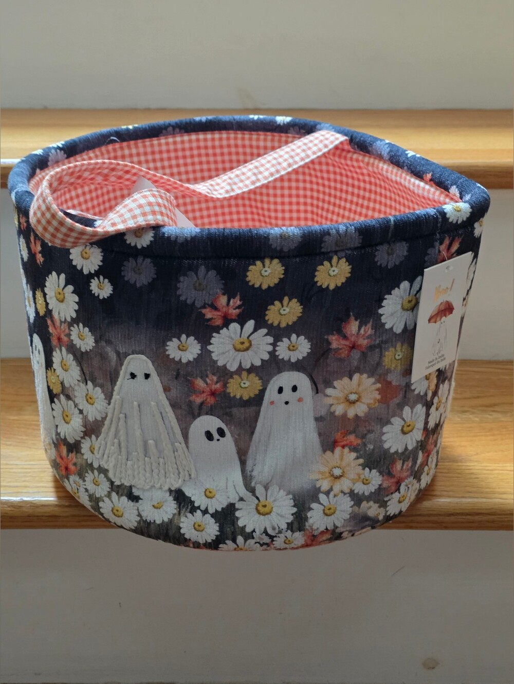 Halloween Floral Ghost Fabric Storage Basket NWT